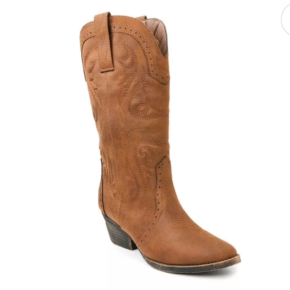 SUGAR Tammy Cognac Faux Suede Western Block Heel Boots SZ 7.5 NWT Cowgirl‎